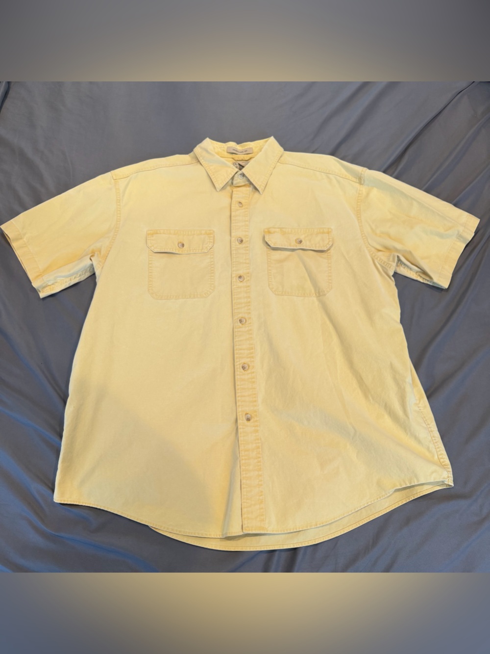 LL Bean Shirt Men XL Yellow Sunwashed Canvas Short Sleeve Traditional Fit 270135